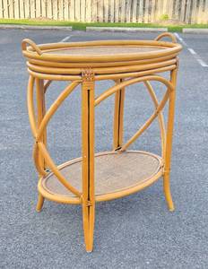 Mid Century Rattan  Tiki Style Oval Bar wOval Tray Top