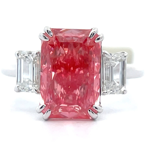 4.62 Carat Fancy Pink & White Diamond Three-Stone Ring in 14k White Gold Retail $4,985 VIDEO