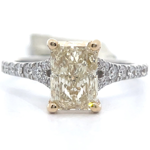 2.68 Carat Natural Yellow Diamond & White Diamond Pav Bridge Ring in 14k Two-Tone Gold VIDEO