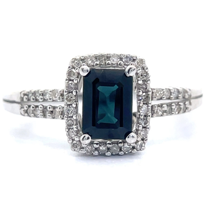 1 Carat Natural Blue Sapphire & Natural Diamond Halo Split Shank Cathedral Ring in 14k White Gold VIDEO