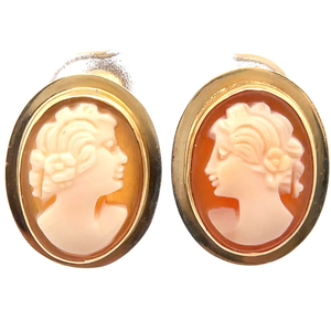Cameo Portrait Oval Earrings in 14k Yellow Gold VIDEO