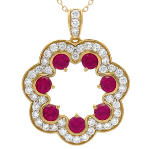 1.35 Carat Diamond & Ruby Open Flower Wreath Halo Pendant Retail $745 VIDEO