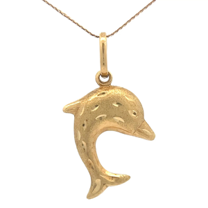 Textured Diamond-Cut Jumping Dolphin Necklace in 14k18k Yellow Gold VIDEO