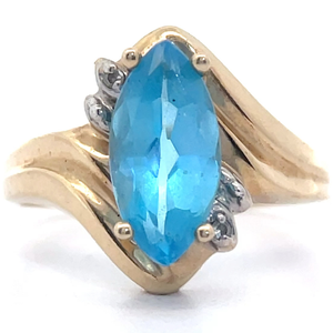 Natural Blue Topaz & Diamond Scalloped Bypass Ring in Yellow Gold VIDEO