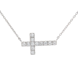 NEW 0.48 Carat Diamond Sideways Cross Pendant Layering Necklace Retail $295 VIDEO
