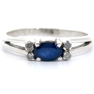 East-West Natural Blue Sapphire & Natural Diamond Split Shoulder Shank Ring VIDEO