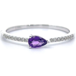 0.28 Carat Natural Amethyst & Pav Diamond Stacking Ring in 14k White Gold VIDEO