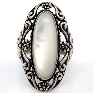 Mother of Pearl Oblong Ornate Filigree Ring VIDEO
