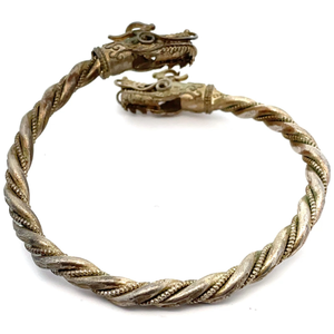 Vintage Dragon Head Twisted Open Cuff Bangle Bracelet Gold Tone VIDEO
