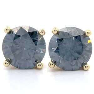 4 Carat Fancy Black Moissanite Round Solitaire Stud Earrings in Yellow Gold w Report VIDEO
