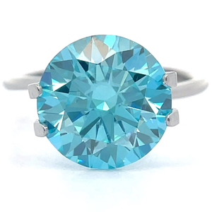5 Carat Fancy Sea Blue Moissanite Round Brilliant Cut VIDEO