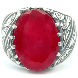 Sterling Silver Oval Red Stone Ring VIDEO