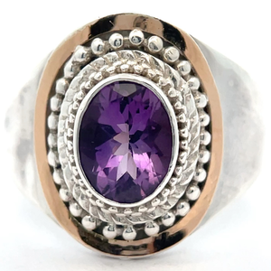Natural Amethyst Ring in Sterling Silver & 18K Yellow Gold $799 Retail VIDEO