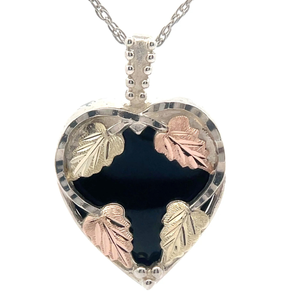 Black Hills Gold & Onyx Heart Pendant with Sterling Silver Chain VIDEO
