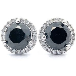 2.95 Carat Natural Fancy Black & Natural Diamond Stud Earrings in 18K White Gold $6,880 Appraisal Included VIDEO