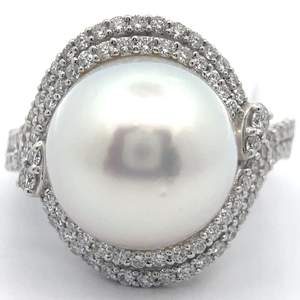 22.39 Carat Pearl & Natural Diamond Ring in Platinum w GIA Report $7,399 Retail VIDEO