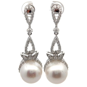 3.20 Carat South Sea Pearl & Natural Diamond Earrings in 14K White Gold $9,336 Appraisal Included VIDEO