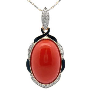 15.45 Carat Natural Coral & Natural Diamond Pendant in 14K Gold $17,840 Appraisal Included VIDEO