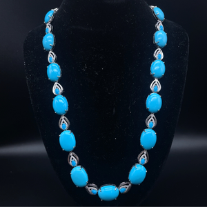 Oscar Friedman 107.47 Carat Natural Turquoise & Natural Diamond Necklace in 14K White Gold $46,732 Appraisal Included VIDEO