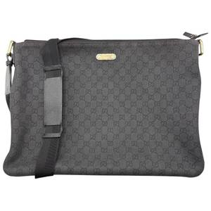 Gucci Black GG Canvas Large Messenger Crossbody Bag Pre-Owned Retail $950