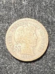 1913 US BARBER DIME
