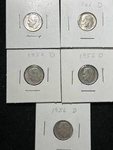 GROUP OF 5 US SILVER ROOSEVELT DIMES