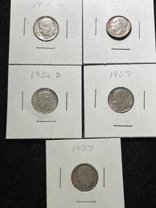 GROUP OF 5 US SILVER ROOSEVELT DIMES