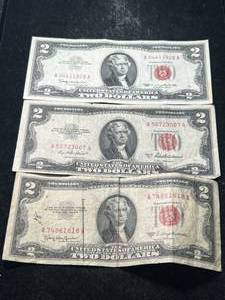 3 US RED SEAL $2 BILLS