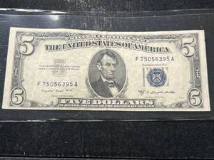 1953B US BLUE SEAL $5 SILVER CERTIFICATE