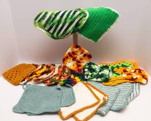 Lot of 9 Hand-Crocheted Hot Pads & a Variety of Granny Square