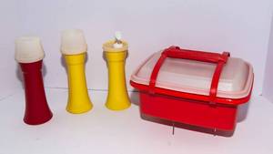 Vintage Tupperware Lot  Pack N Carry Lunch Carrier  Mustard & Ketchup Dispensers