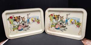 Set of 2 Vintage 1960s Kids TV Dinner Trays  Animal Watching TV Design
