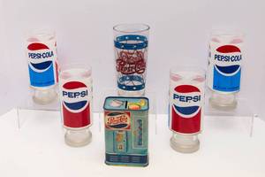 Pepsi-Cola Glassware Lot  Hallmark Pepsi Piggy Bank Collectibles