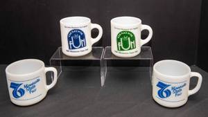 Set of 4 Minnesota State Fair Milk Glass Mugs  1976 & 1980 Souvenirs