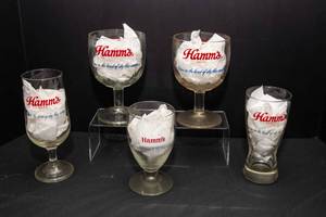 Set of 5 Hamms Beer Glasses  Assorted Vintage Styles Barware