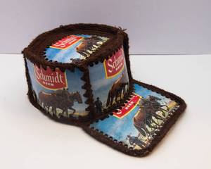Hand-Crocheted Schmidt Beer Can Hat  Upcycled Vintage Barware Folk Art