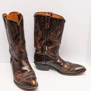 Vintage Size 12 Cowboy Boots  Leather with Rainbow Stitching