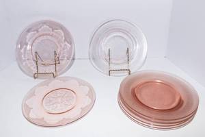 Set of 8 Pink Depression Glass Salad Plates  2 Designs