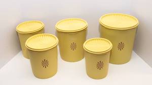 Vintage Tupperware Servalier Canister Set  Harvest Gold, 5 Pieces