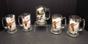 Set of 5 Wildlife Beer Mugs  4 Geese & 1 Hunting Dog Barware
