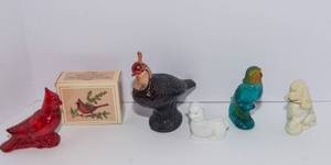 Set of 5 Vintage Avon Perfume Decanters  Figural Glass Bottles, 1 w Original Box