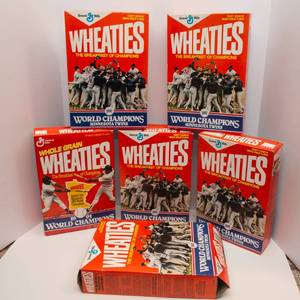 Wheaties Twin World Champions Cereal Boxes  1987 (5) & 1991 (1)
