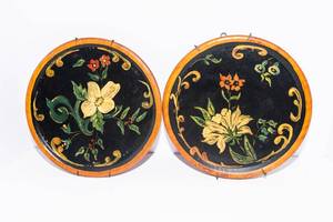 Set of 2 Vintage Hand-Painted Rosemaling Wooden Wall Plates  10 Diameter