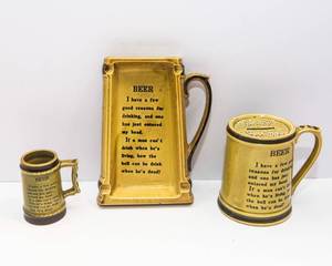 Matching Funny Beer Poem Set  Shot Glass, Ashtray & Coin Bank