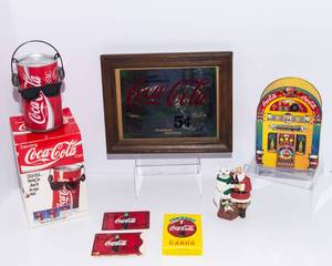 Coca-Cola Collectibles Lot  Mirror, Playing Cards, Ornament & Animated Can