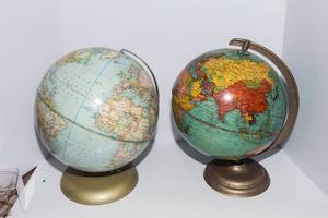 Set of 2 Vintage World Globes  Classroom Style Decor