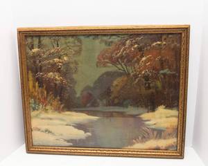 Vintage Winter Landscape Artwork - 17.5 x 21.5