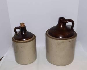 Set of 2 Two-Tone Stoneware Crock Jugs