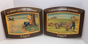 Set of 2 Vintage 1970s Schmidt Beer Scarecrow Signs  A Great Day for a Schmidt