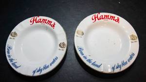 Set of 2 Vintage Hamms Beer Ashtrays